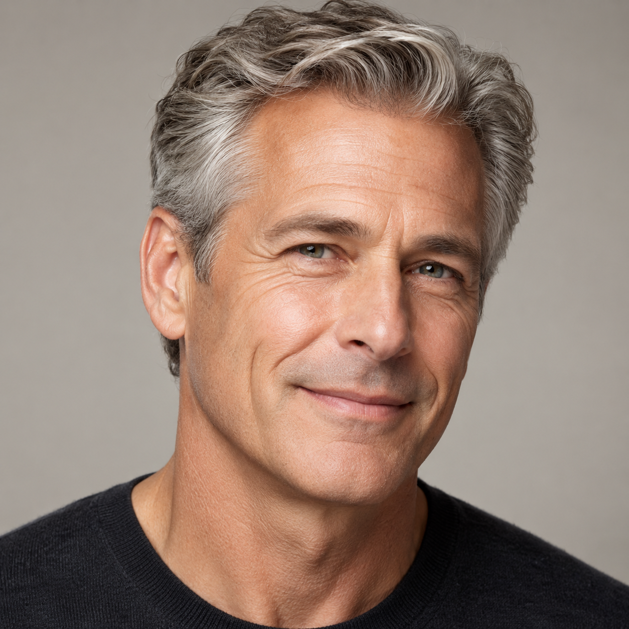 A clean-shaven, gray-haired man with a relaxed smile.